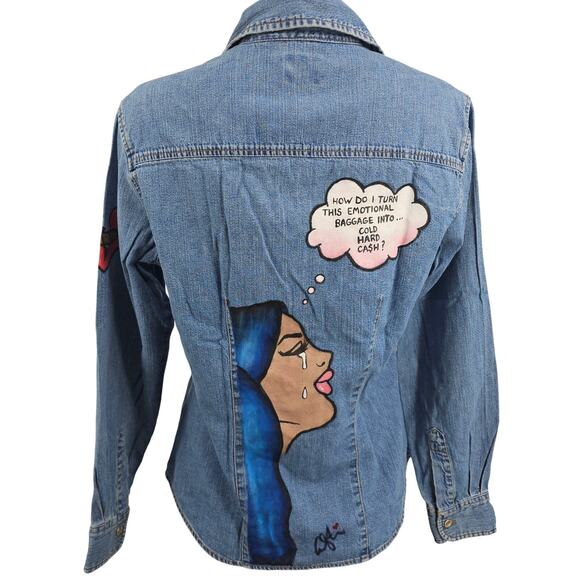 Vintage Levi's Hand painted Pop Art Denim Jean Button Up Shirt Women's M 3602 - Picture 1 of 7